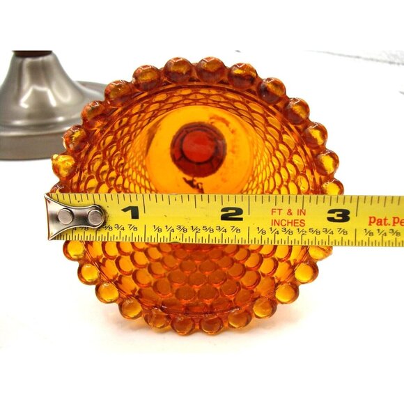 Set 2 Wooden Metal Candle Holders w/ Thousand Eye Hobnail Votives Amber Vintage - Picture 9 of 12